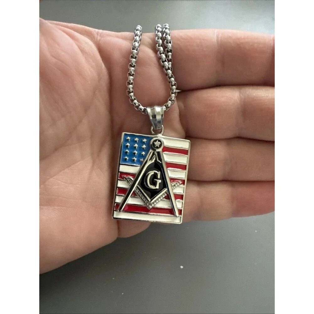 U. S. A. Free Mason Stainless Steel Freemason Symbol Masonic Pendant Chain Gift